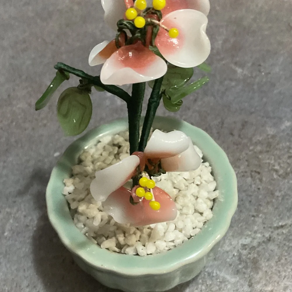 Elegant Floral Glass Ornament in Pink and Green